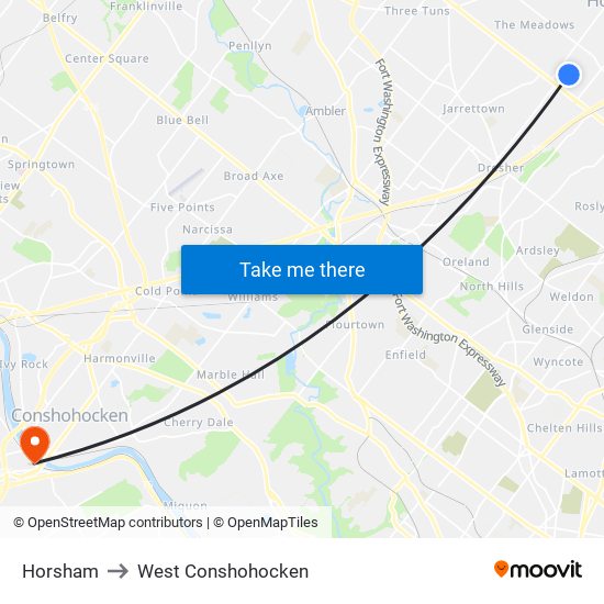 Horsham to West Conshohocken map
