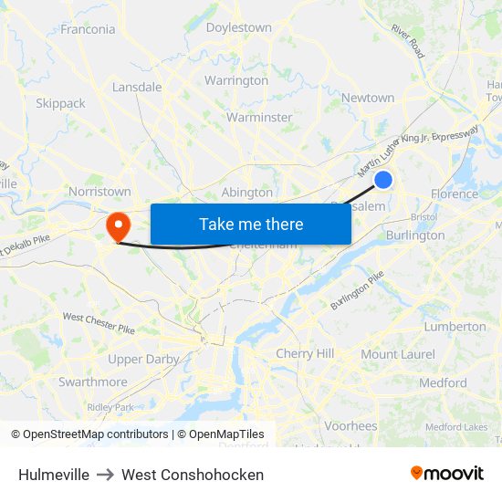 Hulmeville to West Conshohocken map