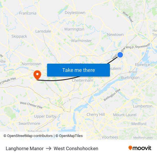 Langhorne Manor to West Conshohocken map