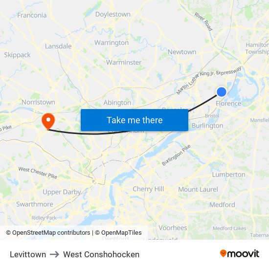 Levittown to West Conshohocken map