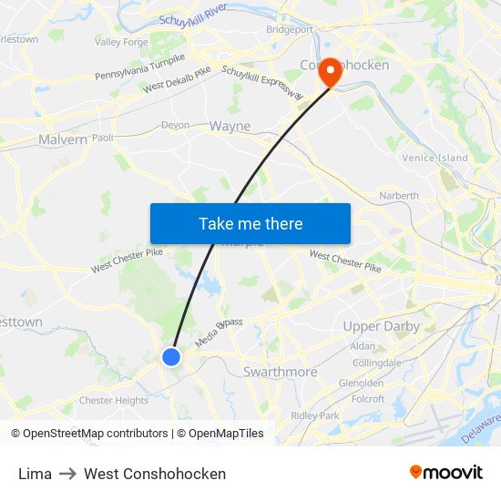 Lima to West Conshohocken map