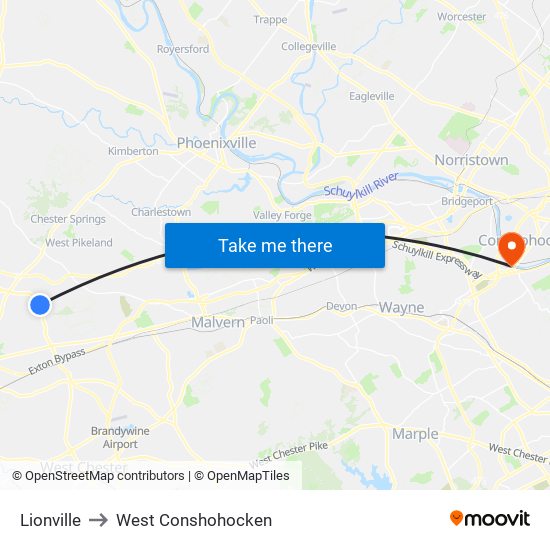 Lionville to West Conshohocken map