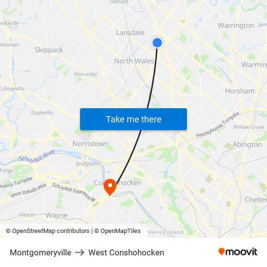 Montgomeryville to West Conshohocken map