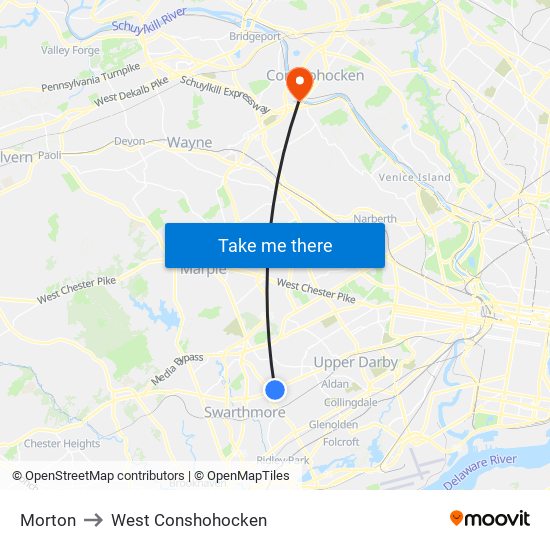 Morton to West Conshohocken map