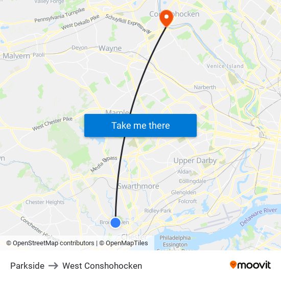 Parkside to West Conshohocken map