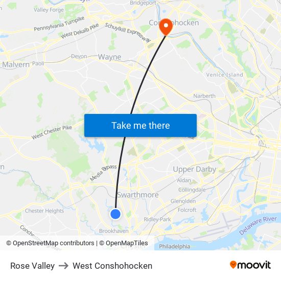 Rose Valley to West Conshohocken map