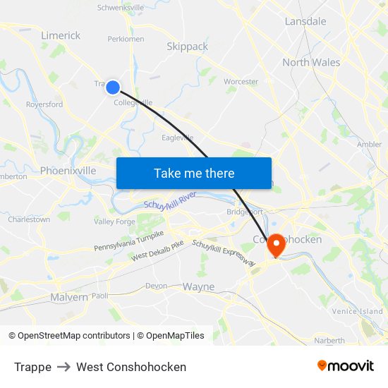 Trappe to West Conshohocken map