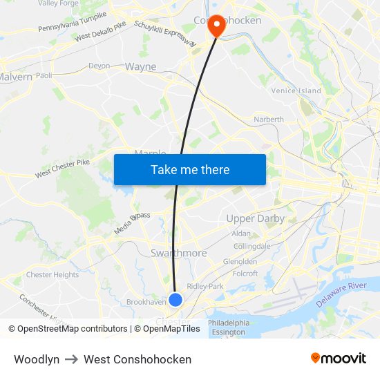Woodlyn to West Conshohocken map