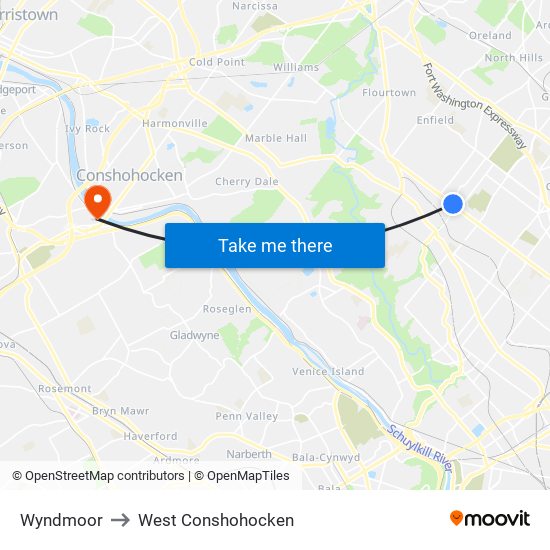 Wyndmoor to West Conshohocken map