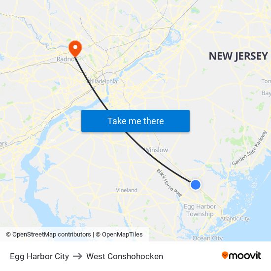 Egg Harbor City to West Conshohocken map