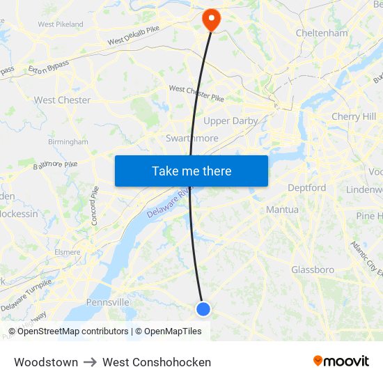 Woodstown to West Conshohocken map