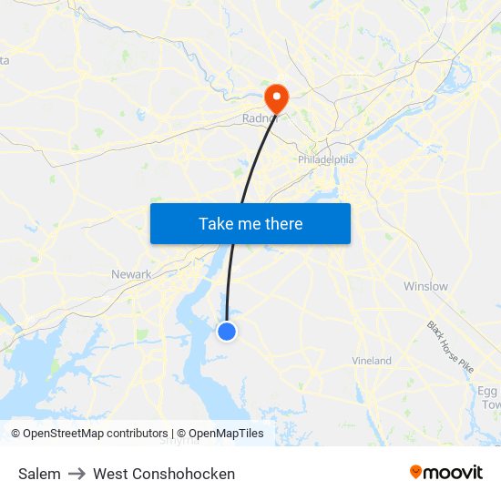 Salem to West Conshohocken map