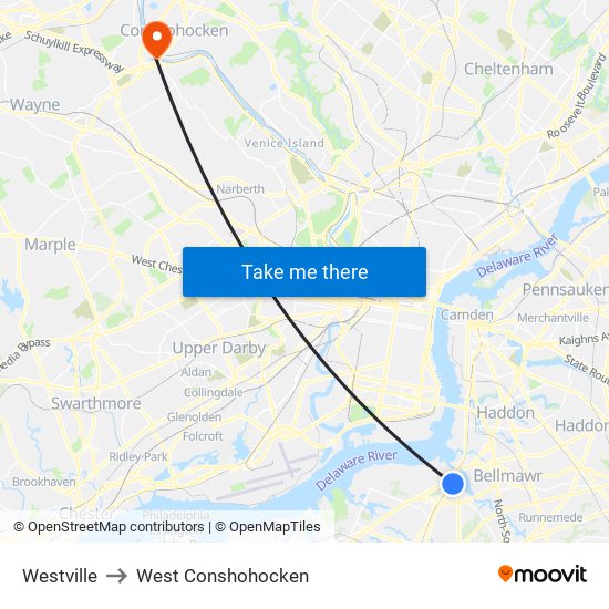 Westville to West Conshohocken map