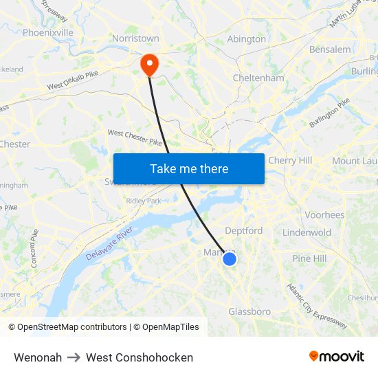 Wenonah to West Conshohocken map