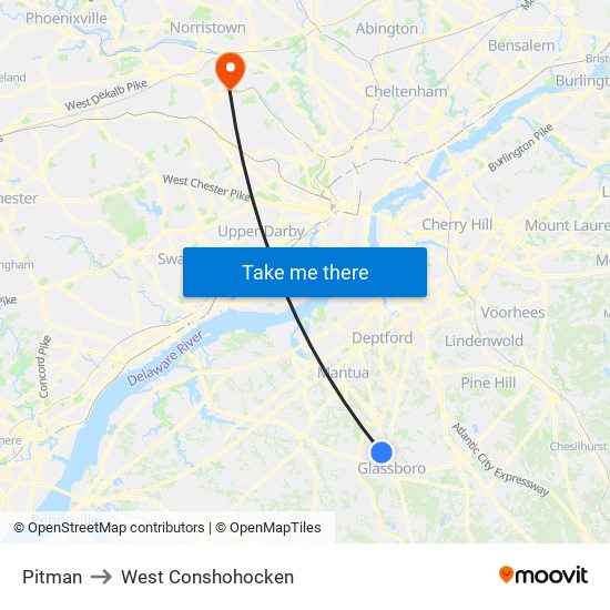 Pitman to West Conshohocken map