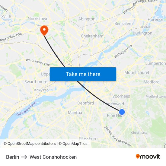 Berlin to West Conshohocken map