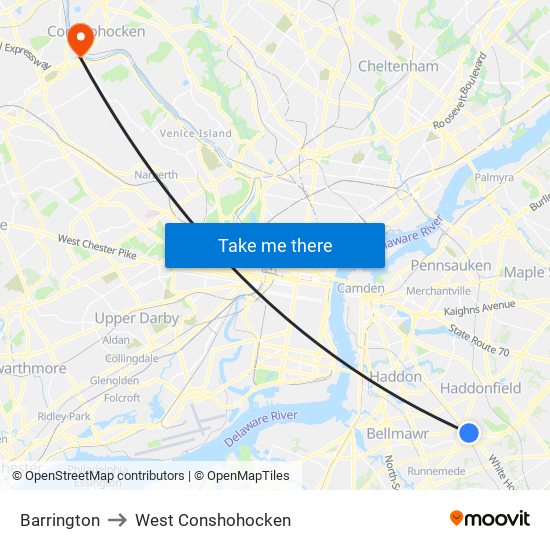 Barrington to West Conshohocken map