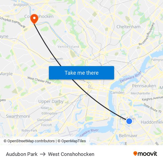 Audubon Park to West Conshohocken map