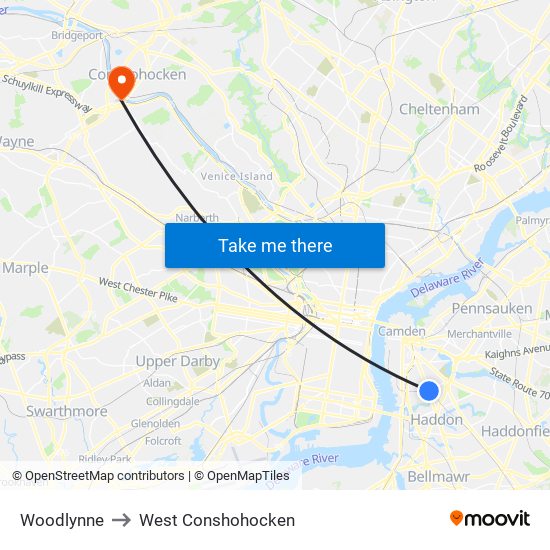 Woodlynne to West Conshohocken map