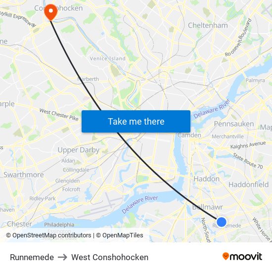 Runnemede to West Conshohocken map