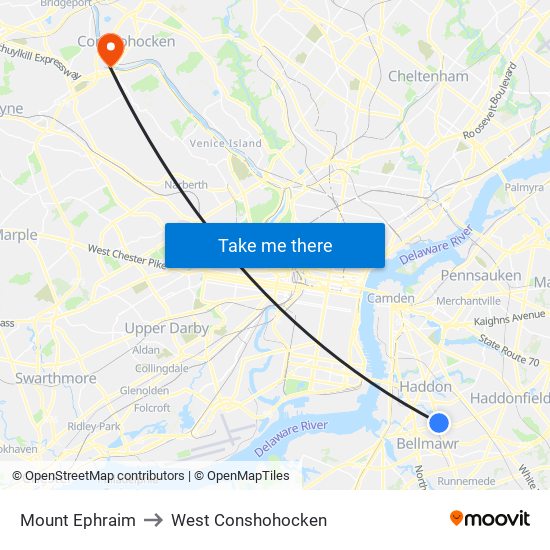 Mount Ephraim to West Conshohocken map