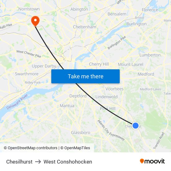 Chesilhurst to West Conshohocken map