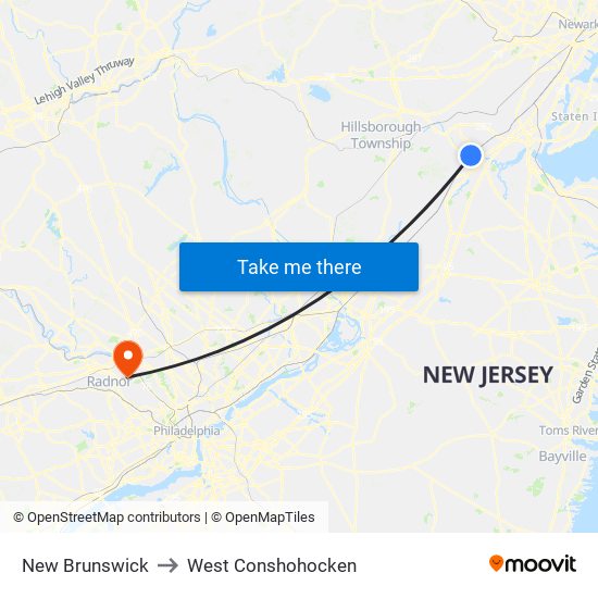 New Brunswick to West Conshohocken map