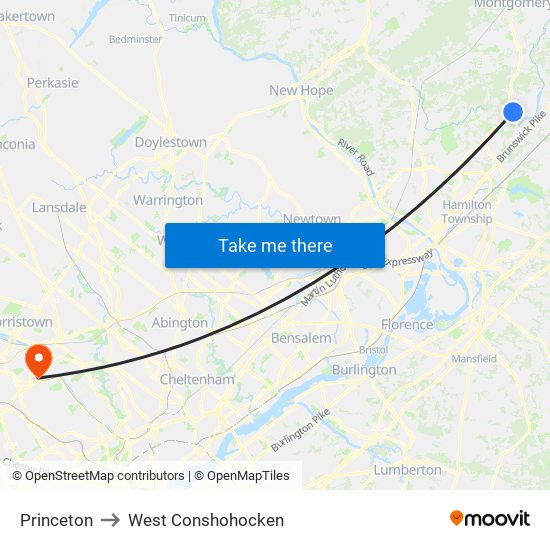 Princeton to West Conshohocken map