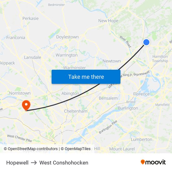 Hopewell to West Conshohocken map