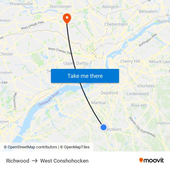 Richwood to West Conshohocken map