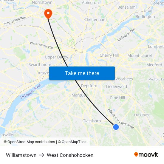 Williamstown to West Conshohocken map