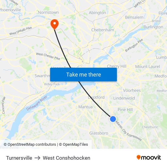 Turnersville to West Conshohocken map