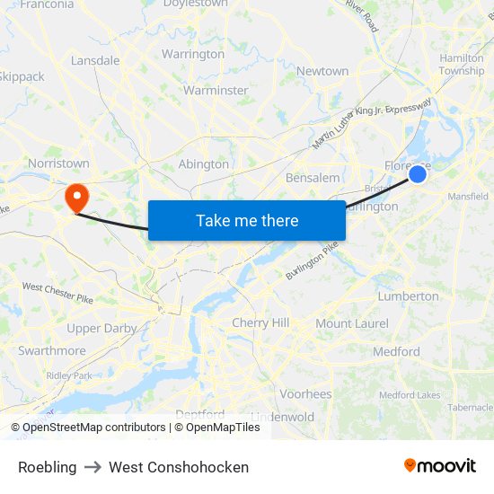 Roebling to West Conshohocken map