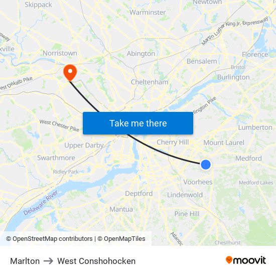 Marlton to West Conshohocken map