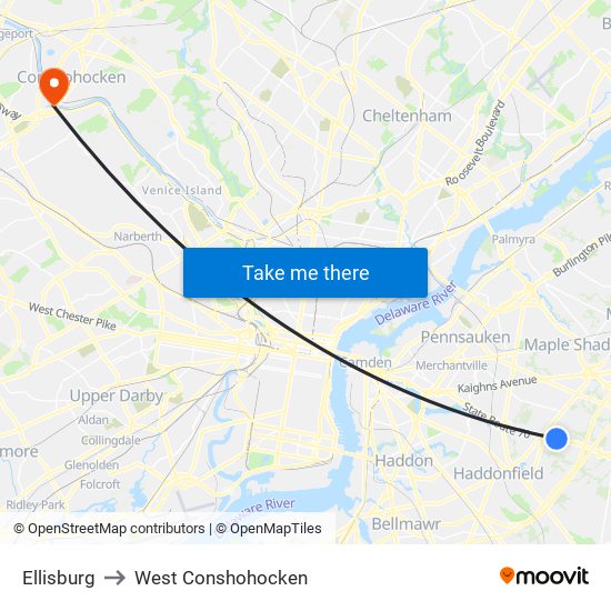 Ellisburg to West Conshohocken map