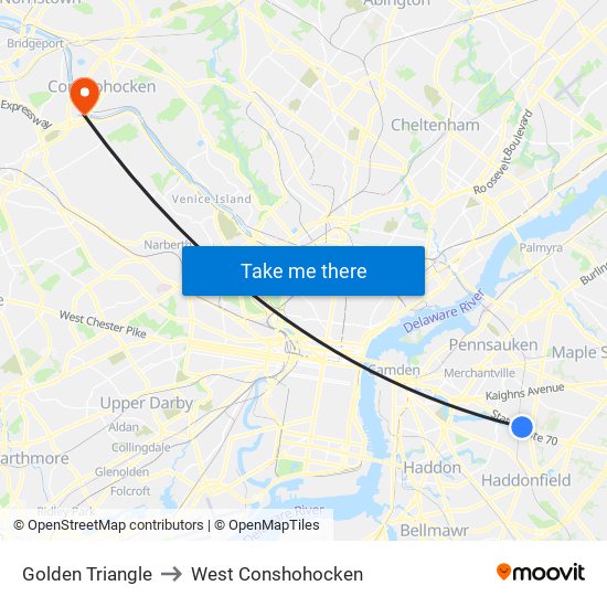 Golden Triangle to West Conshohocken map