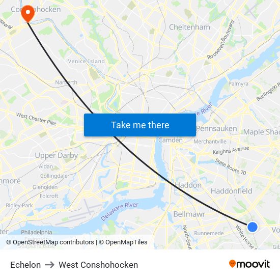 Echelon to West Conshohocken map