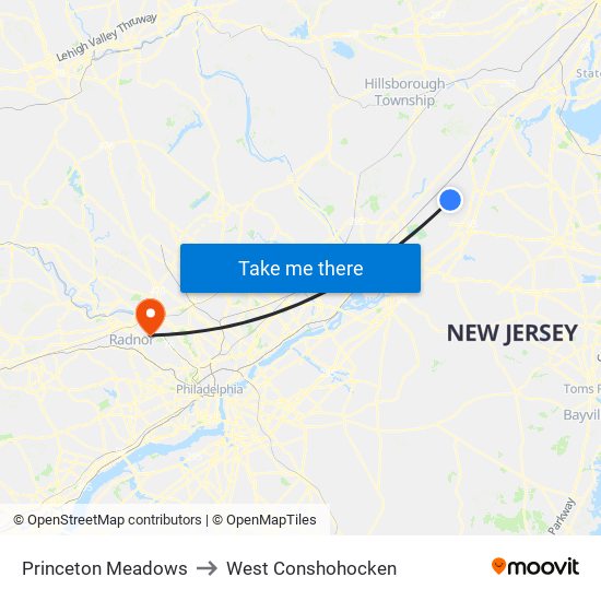 Princeton Meadows to West Conshohocken map