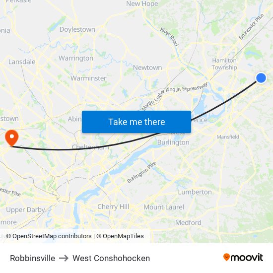 Robbinsville to West Conshohocken map