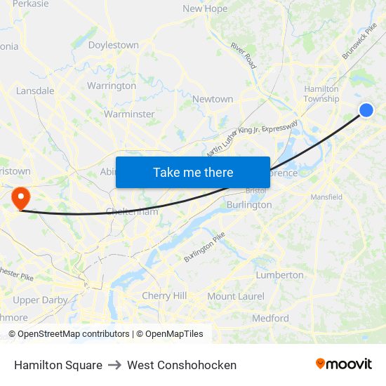 Hamilton Square to West Conshohocken map