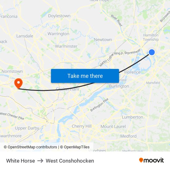 White Horse to West Conshohocken map