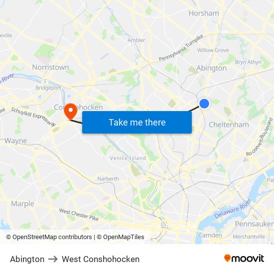 Abington to West Conshohocken map