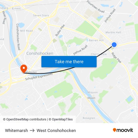 Whitemarsh to West Conshohocken map