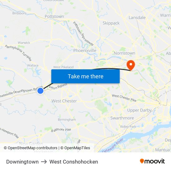 Downingtown to West Conshohocken map