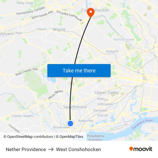 Nether Providence to West Conshohocken map