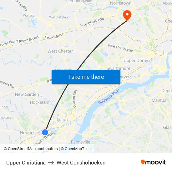 Upper Christiana to West Conshohocken map