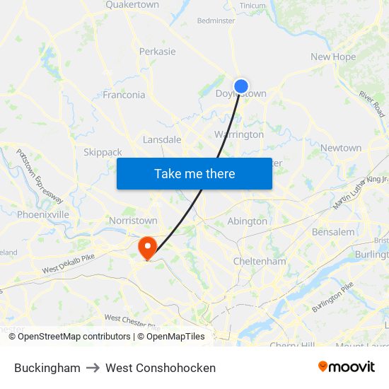 Buckingham to West Conshohocken map