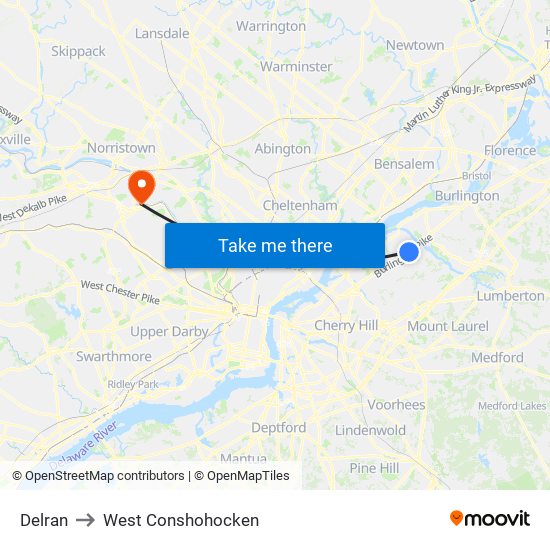 Delran to West Conshohocken map