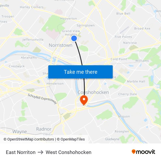 East Norriton to West Conshohocken map