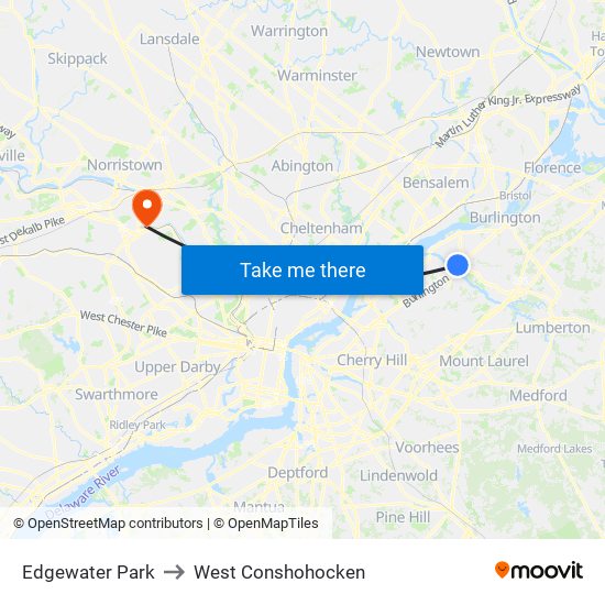 Edgewater Park to West Conshohocken map